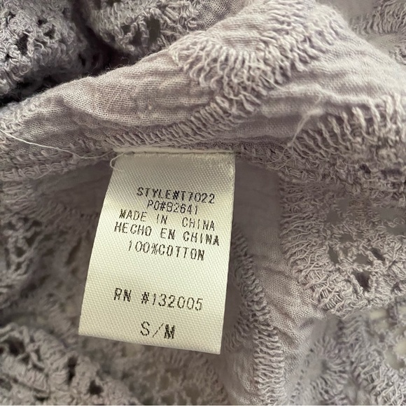 Lilac Tunic Top S/M Floral Cotton Lace-up Embroidered Crochet Blouse Flowy - Picture 11 of 15